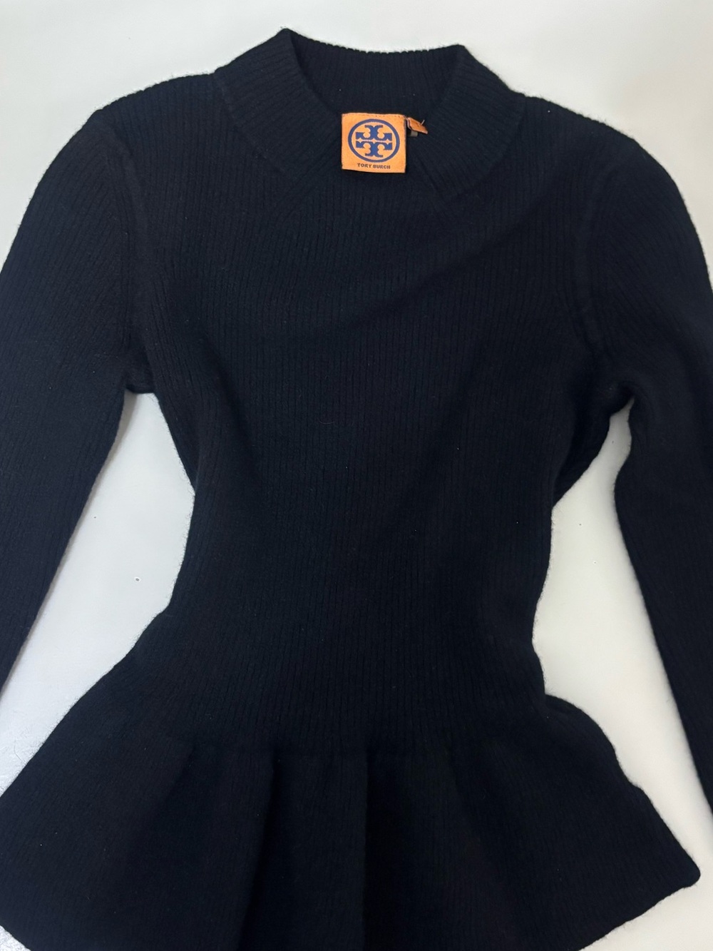 Tory Burch Black Long-Sleeve Peplum Knit Top - Picture 2 of 4